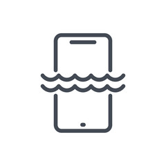 Liquid damaged mobile phone line icon. Smartphone water resistent vector outline sign.