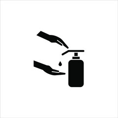 Washing hand with sanitizer liquid soap vector line icon. eps 10