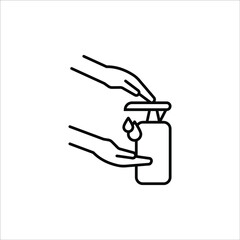 Washing hand with sanitizer liquid soap vector line icon. eps 10