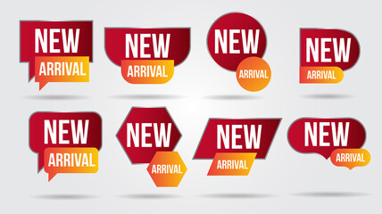 New arrival vector illustration collection labels shop products.Red promotion labels for arrivals shop section.Posters and banners sticker icons templates.