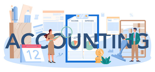 Accounting typographic header. Professional bookkeeper. Concept of the tax