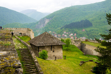 Old town and ancient stone fortress in muslim town Jajce, Bosnia and Herzegovina