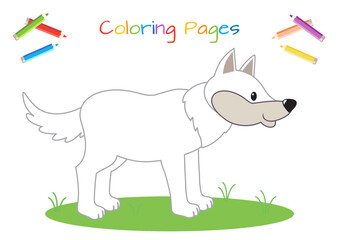 Wolf, funny wolf cub. Coloring book for little ones. Educational game for children. Cartoon vector illustration