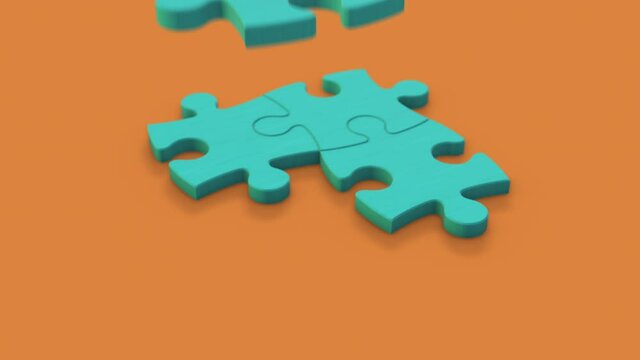puzzle pieces animation, concept of solution,teamwork, success or strategy (3d render)
