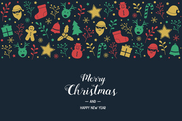 Fototapeta na wymiar Concept of Christmas greeting card with decorations and wishes. Vector