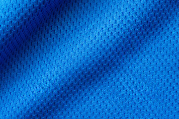 Blue sports clothing fabric football shirt jersey texture close up
