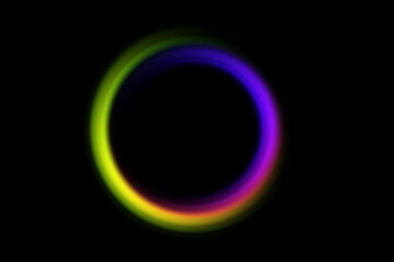 Abstract blurred circle in rainbow colors on a black background. Glowing spiral on a dark background. Glowing swirling banner.