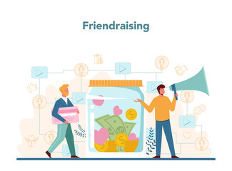 Friendraising. Charity community support people, donate clothes