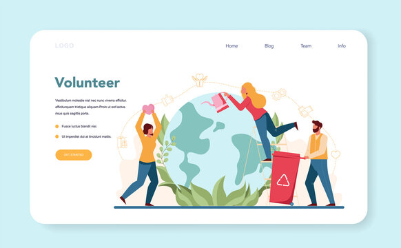 Volunteer Web Banner Or Landing Page. Charity Community Support