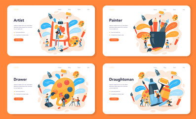 Fototapeta premium Artist web banner or landing page set. Idea of creative people and profession.