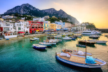Marina Grande port on Capri Island, Italy - obrazy, fototapety, plakaty