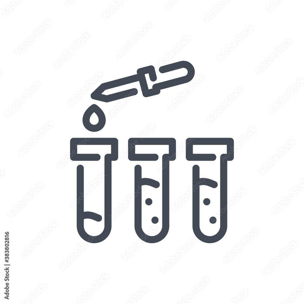 Poster lab pipette with test tubes line icon. dropper with science glassware vector outline sign.