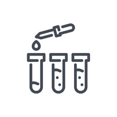 Lab pipette with test tubes line icon. Dropper with science glassware vector outline sign.