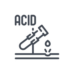 Lab flask with acid liquid line icon. Chemical experiment with glasware and danger liquid vector outline sign.