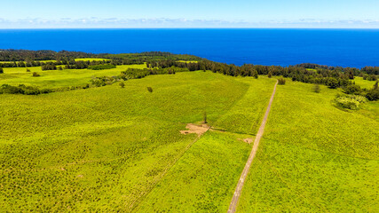 Aerial  of the ranch by the sea on Big Island, Hawaii