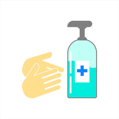 Washing hand with sanitizer liquid soap vector line icon. eps 10