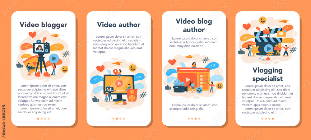 Canvas Prints video blogger mobile application banner set. share video content