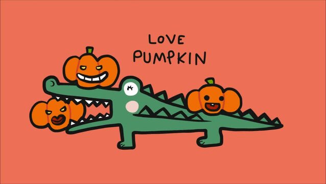 Crocodile love pumpkin, Happy Halloween cartoon