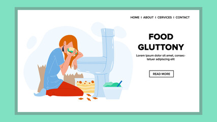Young Woman With Food Gluttony Problem Vector