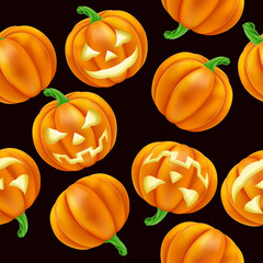 Cotton fabric A Halloween pumpkin Jack O Lantern pattern seamless tiling background design illustration