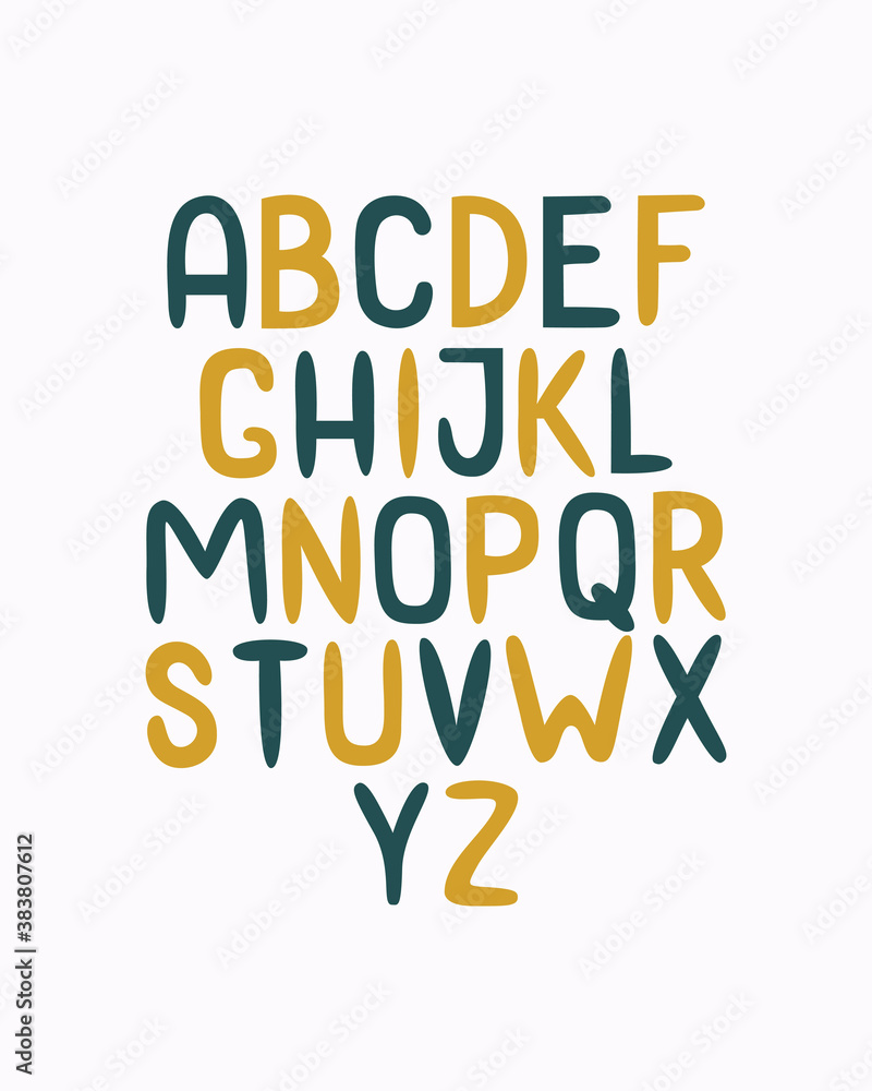 Poster modern abstract hand drawn alphabet in flat colorful style. trendy vector design isolated on a white