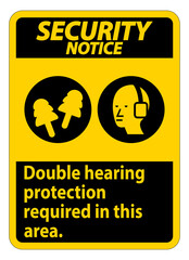 Fototapeta premium Security Notice Sign Double Hearing Protection Required In This Area With Ear Muffs & Ear Plugs