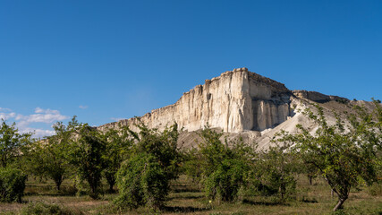 natural white rock of the Crimean mountains with blue sky