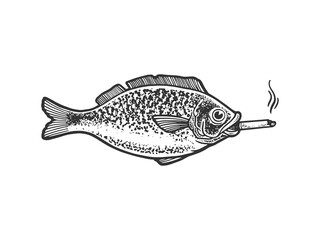 fish smokes a cigarette sketch raster illustration