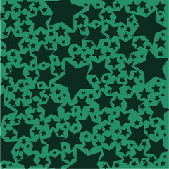 Seamless abstract pattern with green  stars of different size on green background. Nice  Vector illustration.