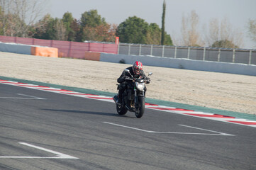 Barcelona, Spain; August 6, 2018: Fast racing motor bike in the track. Yama