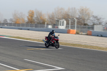 Barcelona, Spain; August 6, 2018: Fast racing motor bike in the track. Yama