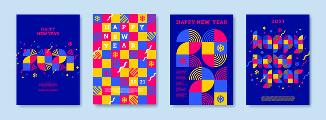 Bright color greeting card set with 2021 new year logo. Greeting design with multicolored number of year. Design for greeting card, invitation, cover,poster, calendar, etc.