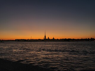 sunset over the Neva river