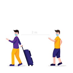 flat design of walk with health protocol while on holiday