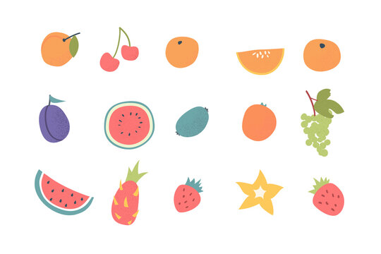 Doodle hand drawn fruits set. Vegan tropical fruits