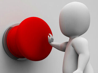 Man Pushing Blank Red Button Shows Control © Yay Images