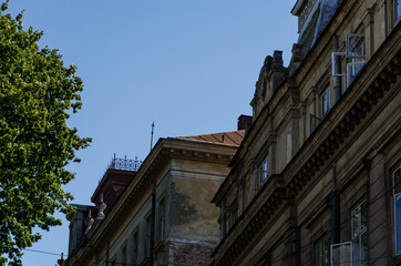 Fototapeta na wymiar Lviv Old City architecture in the autumn sunny day