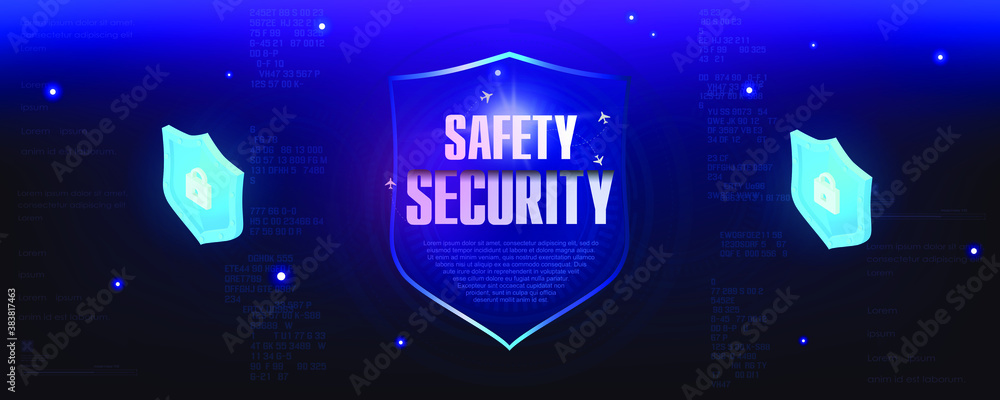 Poster safety and security. futuristic cyber banner with the concept of protecting your data from unauthori