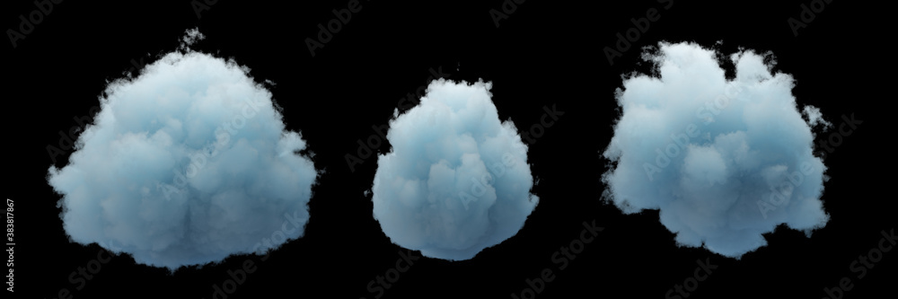 Aufkleber 3d render. collection of random shapes of abstract clouds. cumulus different views, clip art isolate