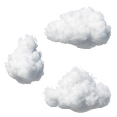 3d render. Random shapes of abstract cotton clouds. Cumulus different views clip art isolated on...