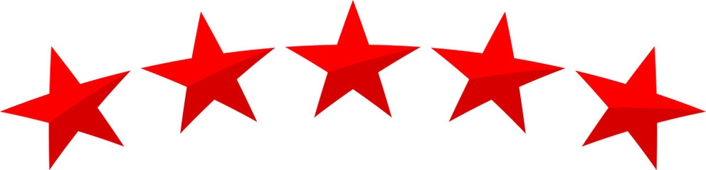 Vector illustration of five red stars in a row - best, top quality concept graphic representation