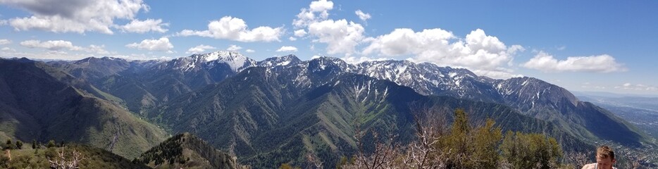 Fototapeta premium Snowcapped Wasatch Mountains from Grandeur Peak near Salt Lake City in late spring