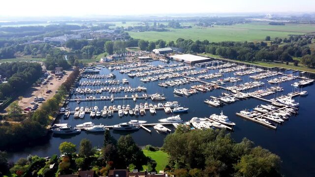 Naarden, Noord-Holland / Netherlands - September 22th 2020: Naarden Marina from the air