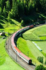 Passenger train at the Brenner Railway in the Austrian Alps