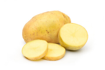 Fresh raw potatoes with sliced isolated on white background.