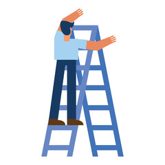 man cartoon on ladder of back vector design