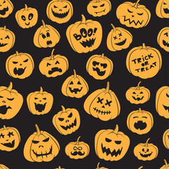 Seamless pattern Of Vintage Happy Halloween pumpkins. Halloween