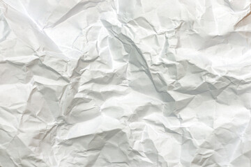 White Crumpled paper texture. Flat lay, top view