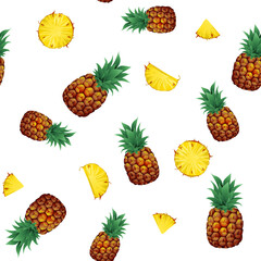 Tropical ananas pineapple fruit seamless pattern white background. Vector illustration