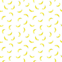 Tropical yellow banana seamless pattern on white background. Vector illustration